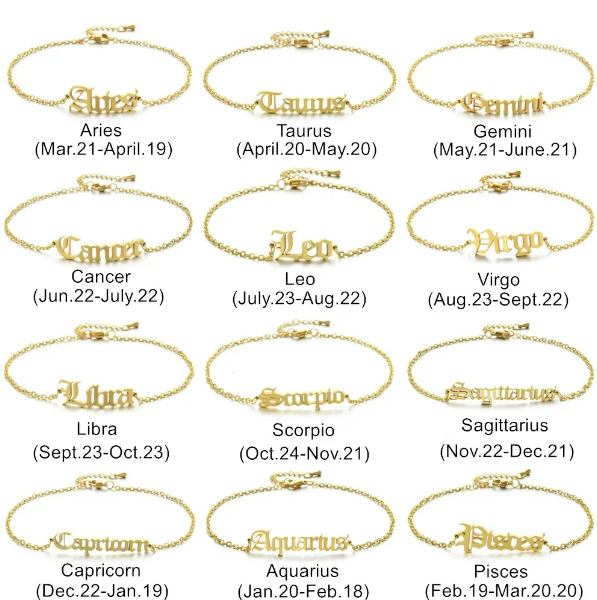 Stainless Steel Zodiac Sign Anklets for women.