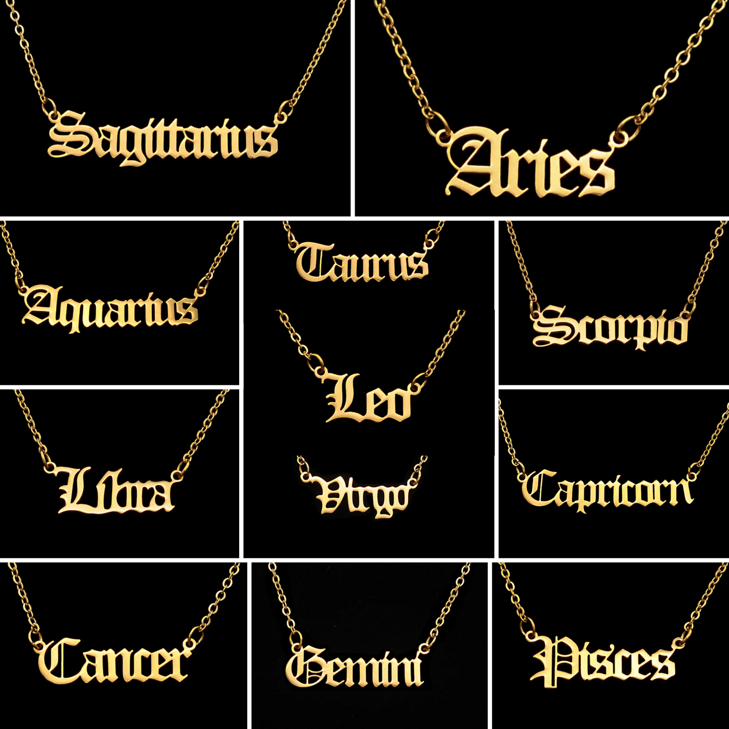 Zodiac Necklaces Old English Letters